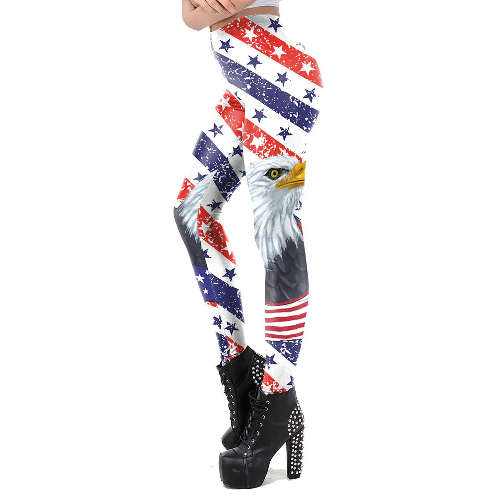 Breathable Quick-Dry Yoga Pants with USA Flag Print