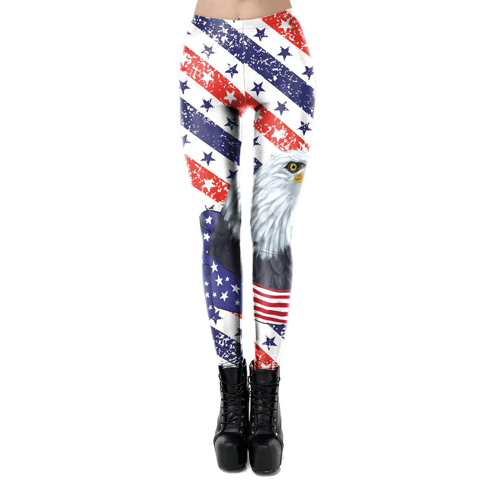 Breathable Quick-Dry Yoga Pants with USA Flag Print
