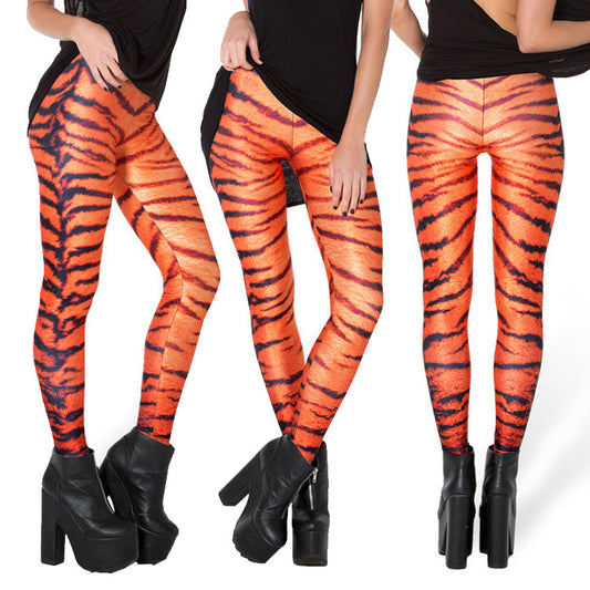 Orange Tiger Print Yoga Leggings