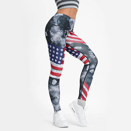 Breathable Quick-Dry Yoga Pants with USA Flag Print
